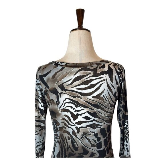 Giorgio Armani Dress Women XS Silver Black Jersey Knit Leopard Animal Print Mini - Picture 4 of 9